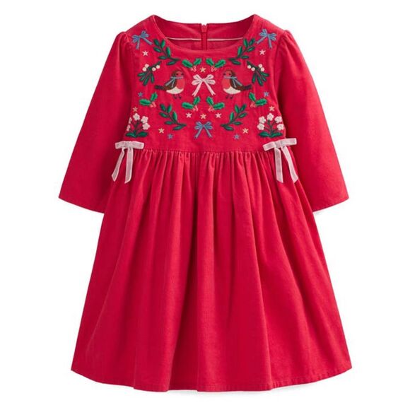 Boden Other - Boden NWT Pop Peony Festive Holiday Embroidered Long Sleeve Corduroy Dress 7-8Y